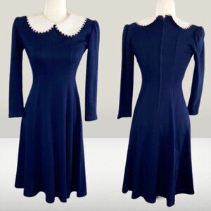 Vintage Petite Lang Midi Dress Peter Pan Collar Wednesday Addams Size 4
